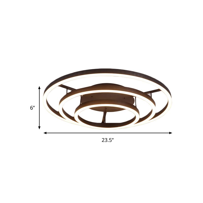 3/4 Rings LED Flush Ceiling Light Contemporary Acrylic LED Coffee Flushmount Lamp in White Light