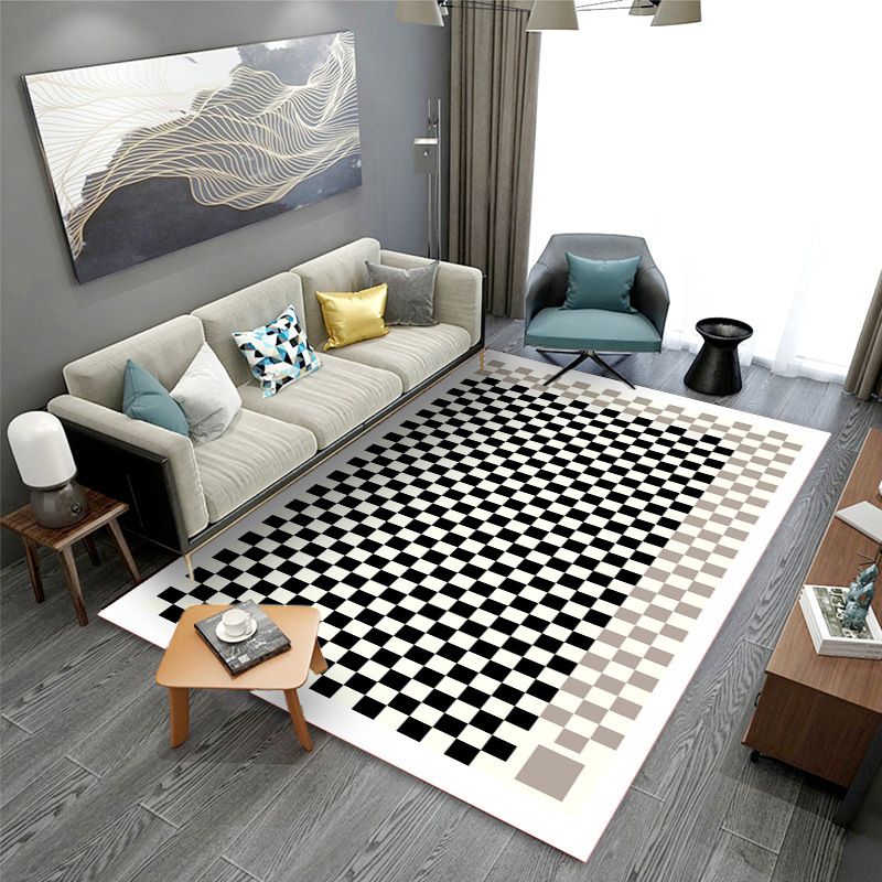 Minimalist Checkered Pattern Carpet Polyester Area Rug Stain Resistant Indoor Carpet for Living Room