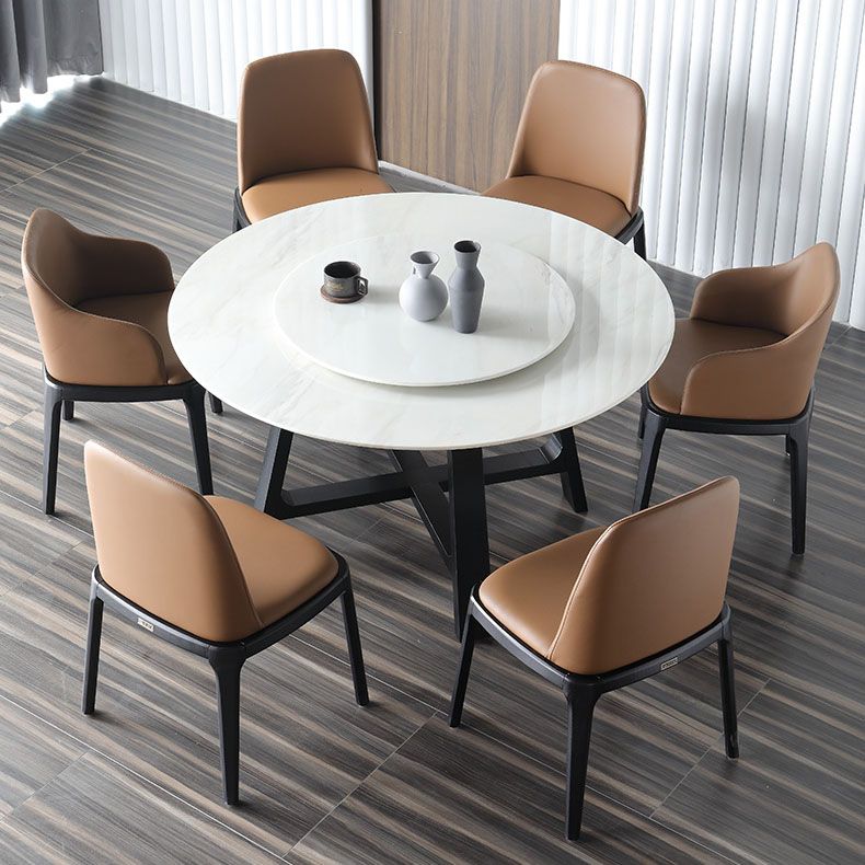 Marble Dining Table Set 1/4/5 Pcs Round Dining Table and Solid Wood Frame Chairs