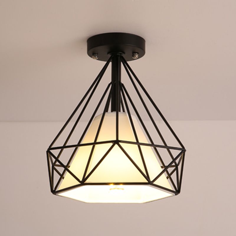 Industrial Flush Light Fixtures Diamond Metal 1 Light Flush Mount Lamps