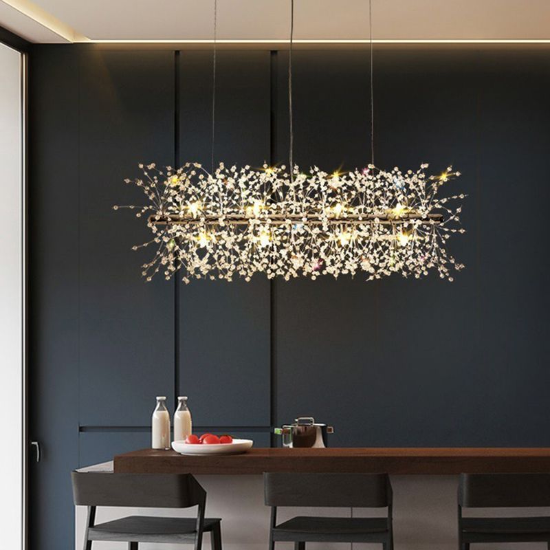 Nordic Style Iron Hanging Lamp Rectangle Shape Island Light Fixture for Bedroom