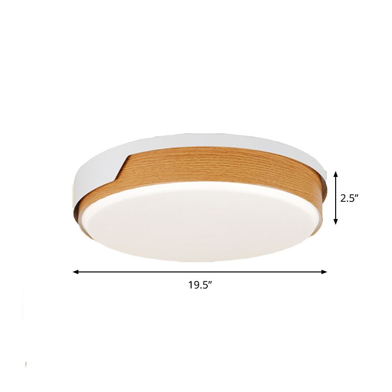 Beige Circle Flush Ceiling Light Modernist LED Wood Flush Mounted Lamp for Bedroom
