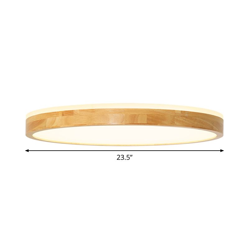 Wood Circular Flush Light Fixture Minimalist 12"/15"/19" Width LED Beige Ceiling Flush Mount