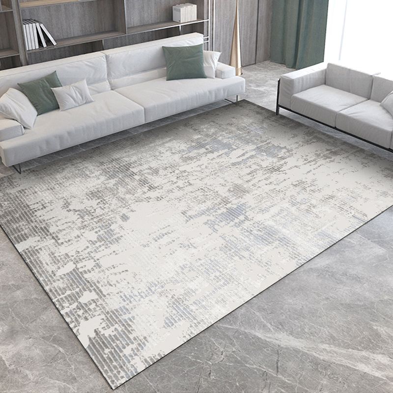 Grey Tone Geometric Lines Rug Polyester Relaxing Anti-Slip Backing Indoor Rug for Living Room