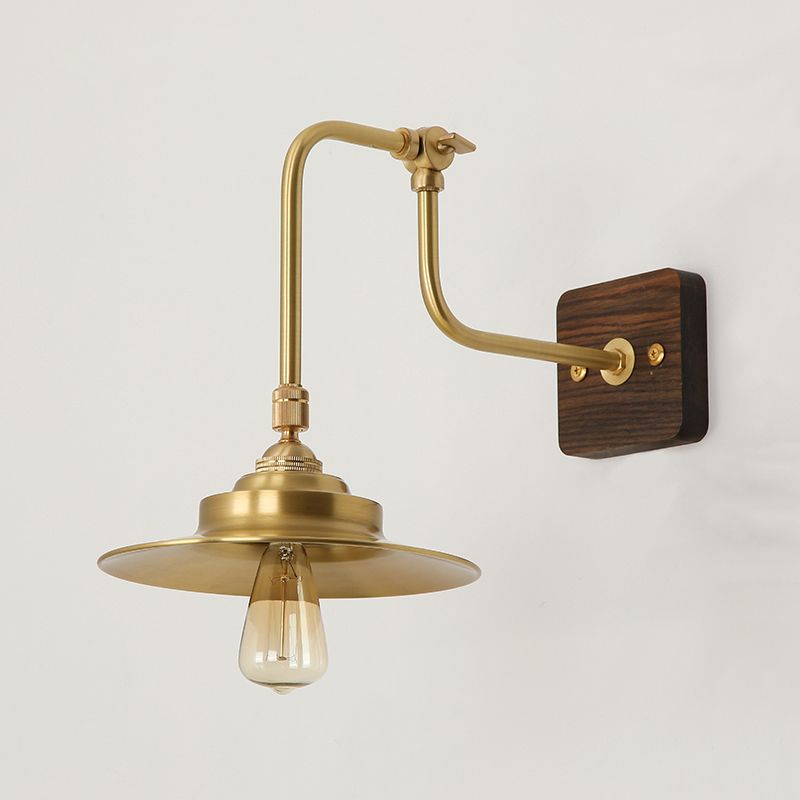 Modern Style Wooden Sconce Light Metallic Shade 1-Light Wall Lamp for Hotel