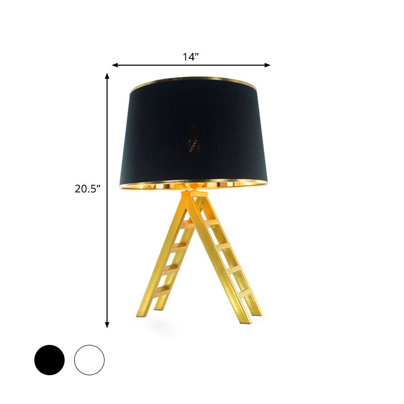Leiterform Nachttisch hell moderne Metall LED Gold Nachttisch Lampe mit Trommelweiß/Schwarzer Stoff Schatten