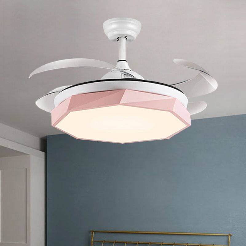 42 "breit facettierte Oktagon Deckenlampe Minimalismus Acrylgrau/Weiß/Rosa 4 Blades LED -Pendellventilator für Wohnzimmer