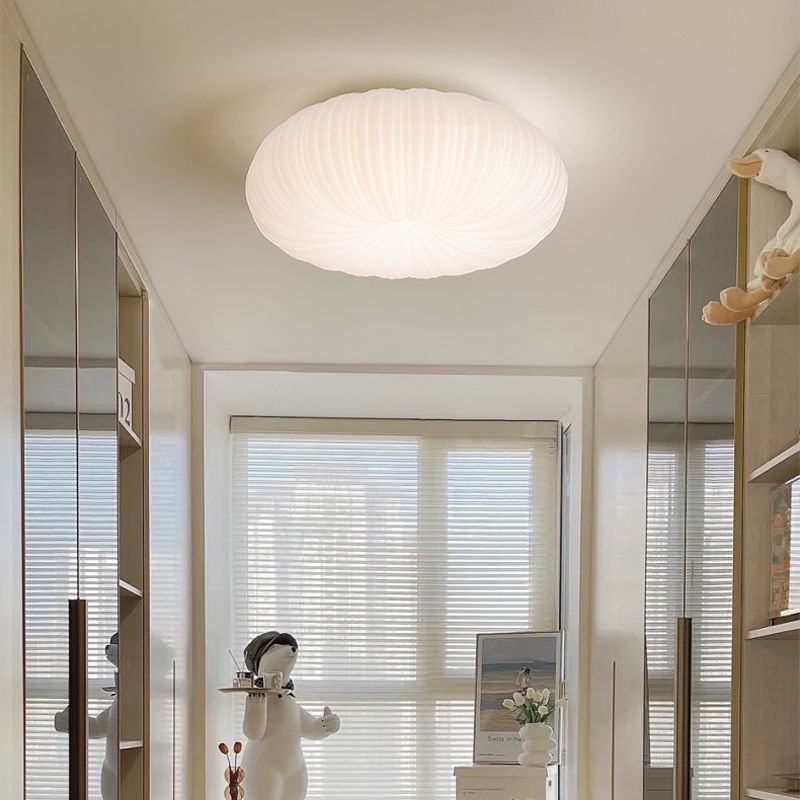 LED Modern Metal Flush Mount Circular Shape Ceiling Light with Acrylic Shade in White