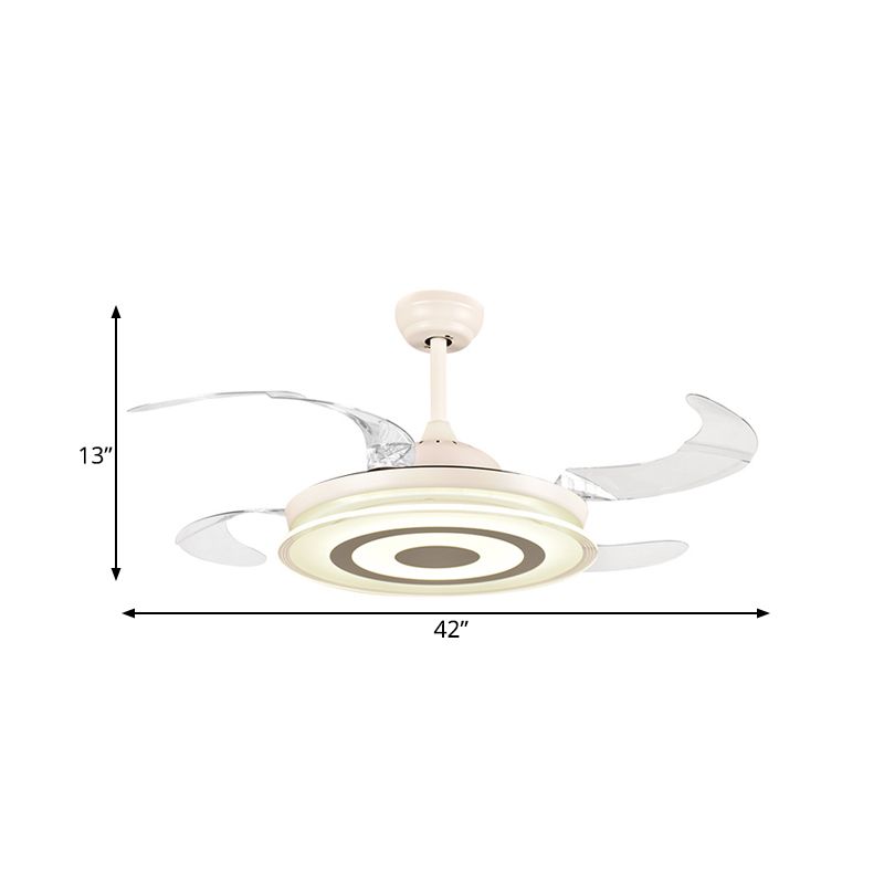 42 "Largeur de largeur simple Éclairage de ventilateur à LED LED acrylique Semilique Light Light en blanc pour le salon, 4 lames transparentes
