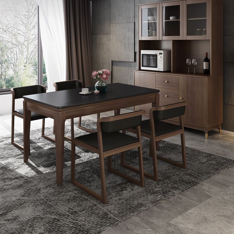 Rectangle Stone Top Dining Table Solid Wood 4 Legs Dining Table for Dining Room