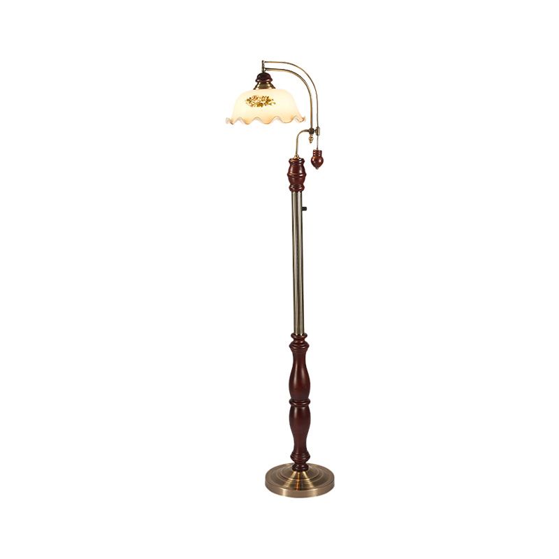 Crème glazen bloemen schaduw opstaan lamp traditionele stijl 1 lamp kamerskamer vloer licht met houten basis in bruin
