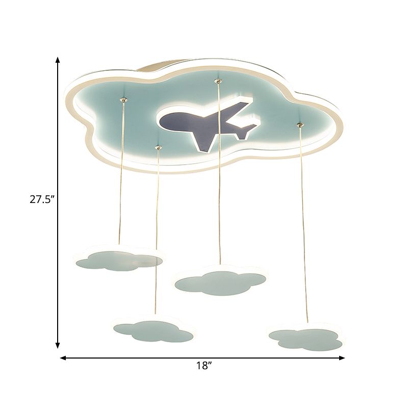 Zeitgenössische LED Hanging Light mit Metall Schatten Blaues Wolkenform Multi -Light -Anhänger für Kinder Schlafzimmer