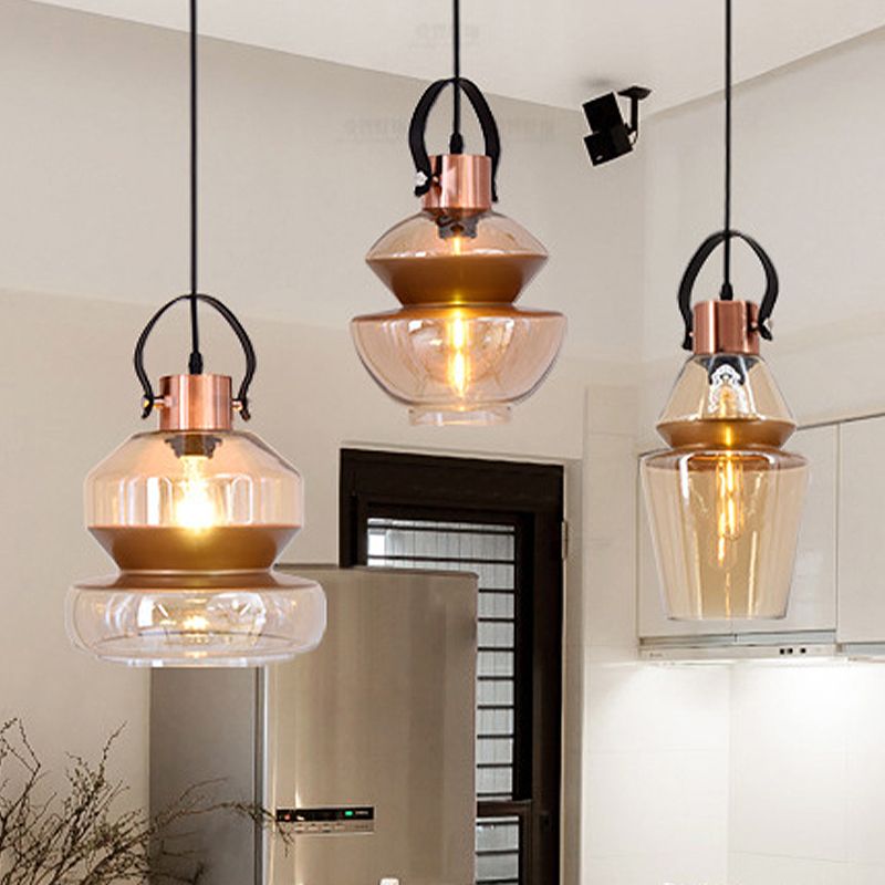 Copper Urn Pendant Lighting Fixture Modern 1 Head Clear Glass Hanging Lamp, 6.5"/8"/10" Wide