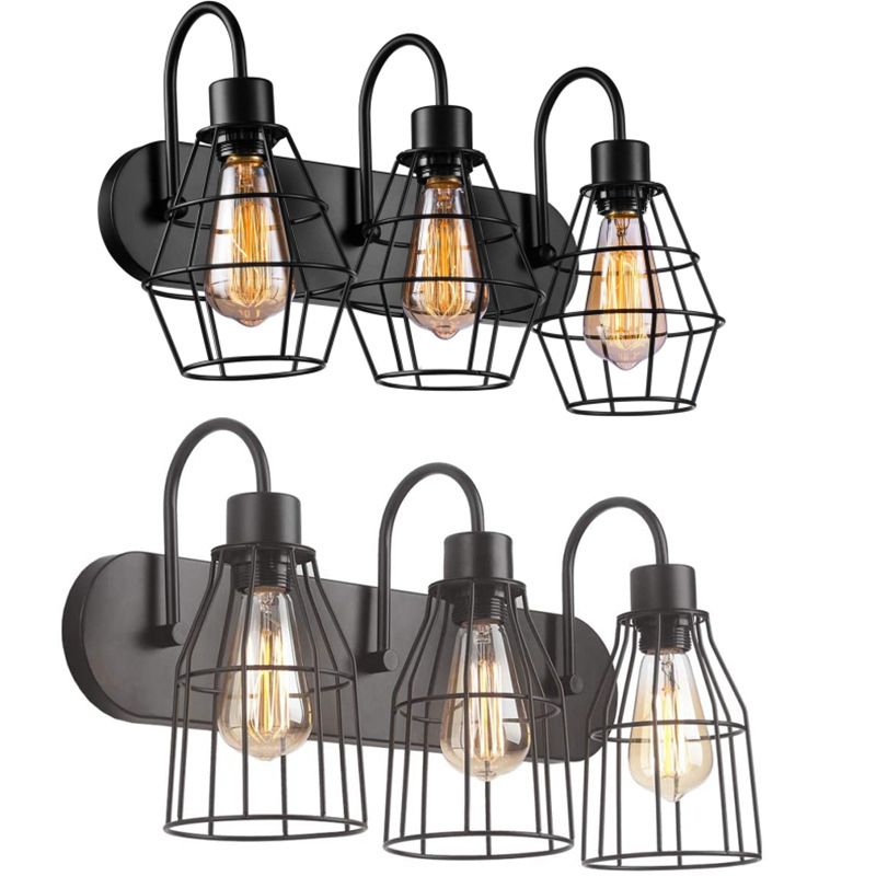 Industrial 3 - Light Bath Vanity Light Iron Bathroom Fixture in Dark Black