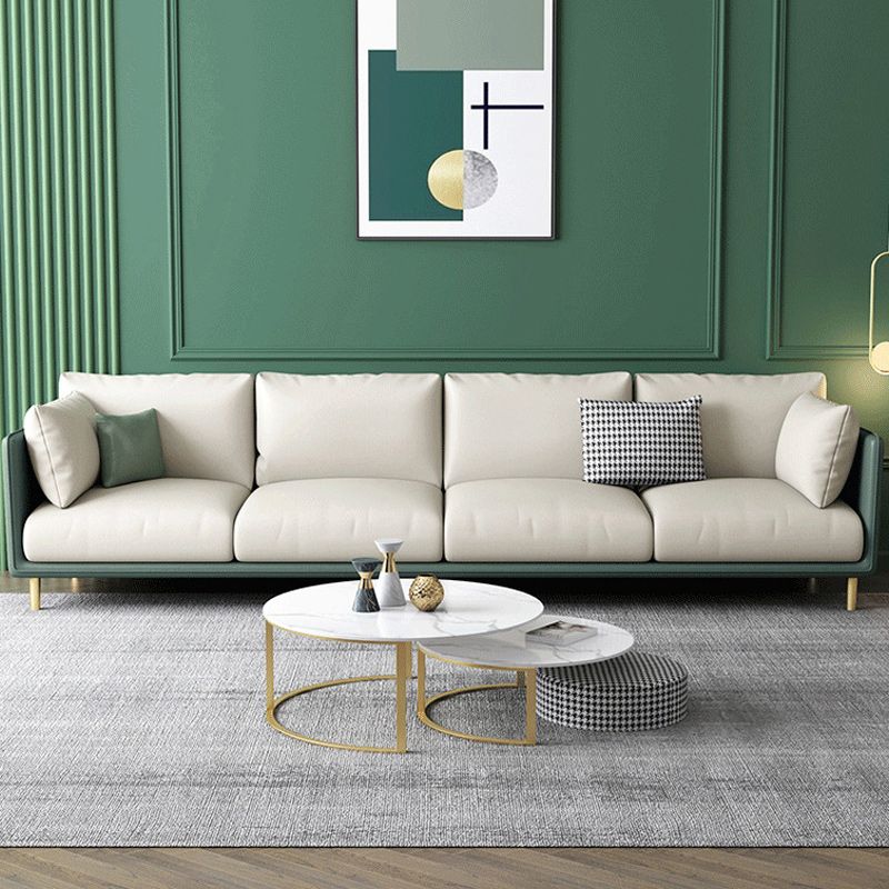 Green and White Stain Resistant Settee Sofa Leather Square Arm Loveseat