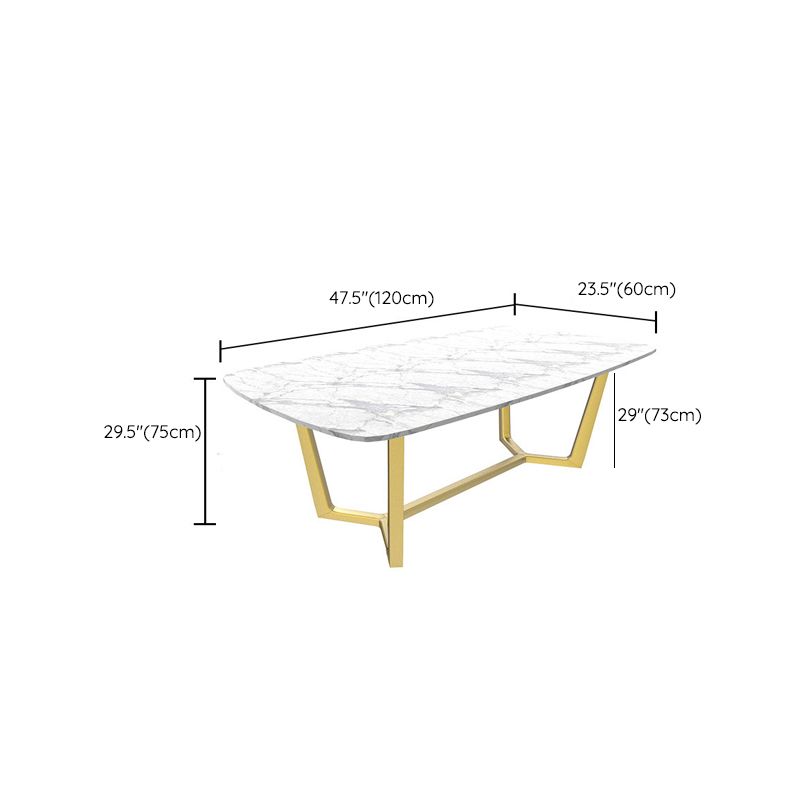 Traditional Luxury Dining Table for Home Glossy White Table with Gold Metal Frame
