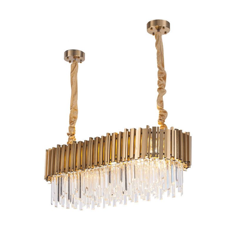 Post-Modern Oblong Island Lamp 6/8-Light Crystal Rods Pendant Lighting in Gold, 23.5"/31.5" Wide