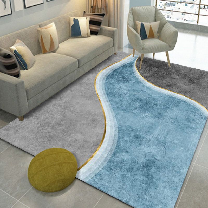 Blue Modern Rug Polyester Color Lump Indoor Rug Washable Area Rug for Living Room