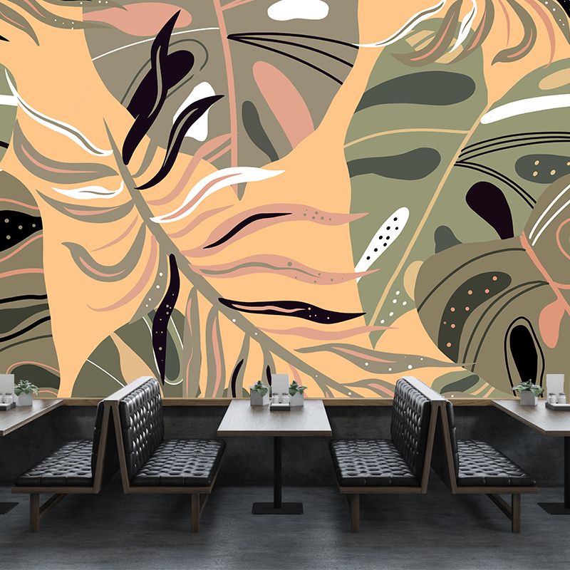 Illustration Ornamental Wall Mural Tropical Botanical Leaves Wall Covering for Dining Room