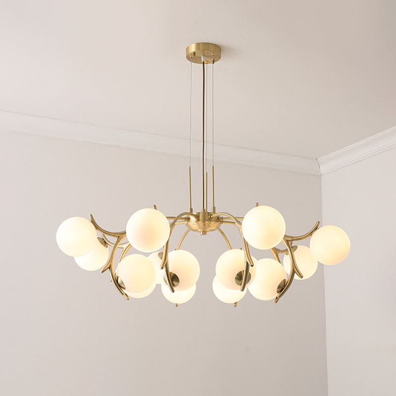 16-Light Branch Shape Chandelier Modern Linear Ceiling Light with Global Frosted Shade