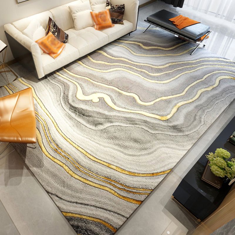 Grey Modern Rug Polyester Abstract Pattern Area Carpet Stain Resistant Area Rug for Home Decor