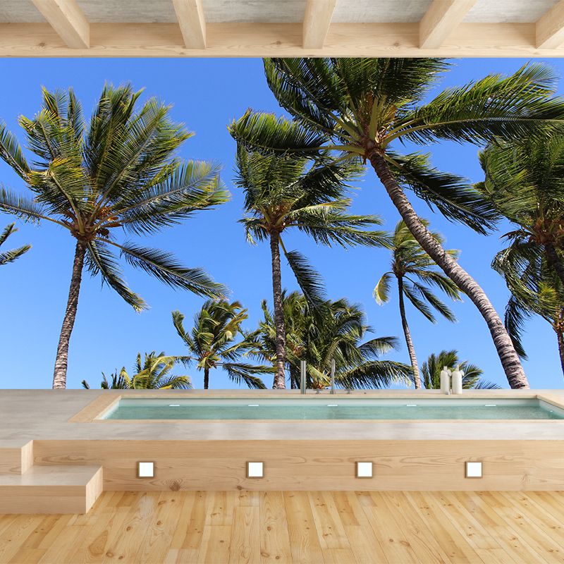 Tropical Trees Mural Decal Green Moisture Resistant Wall Decor for Living Room