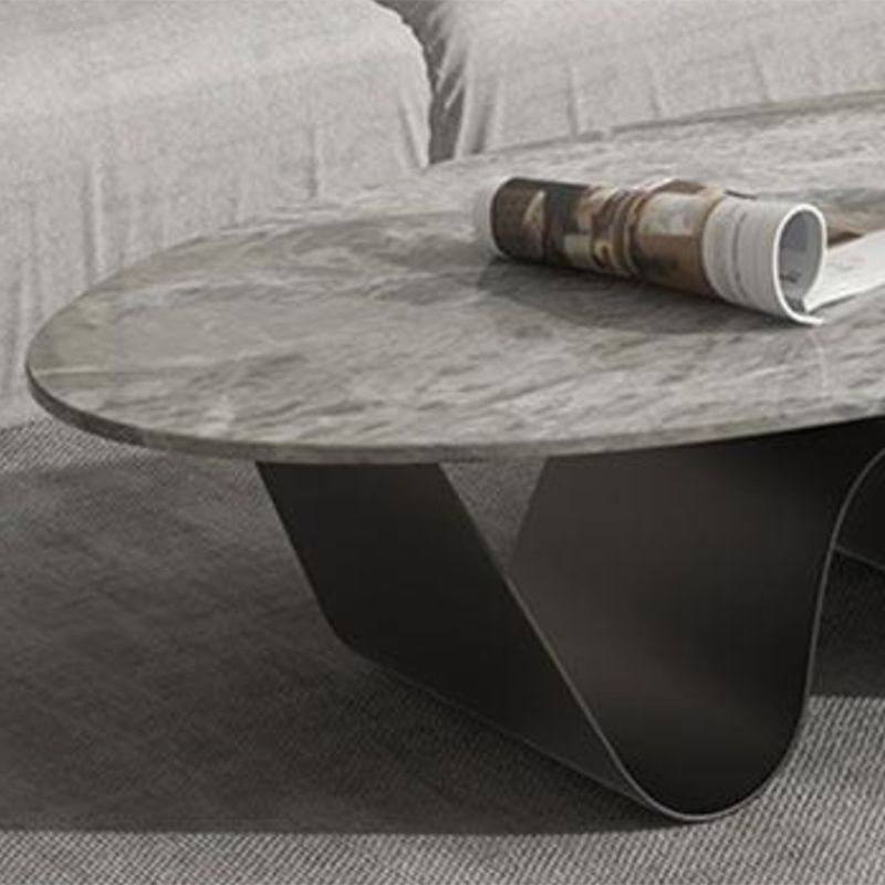 Glam Style Stone Top Coffee Table with Steel Base in Oval Cocktail Table