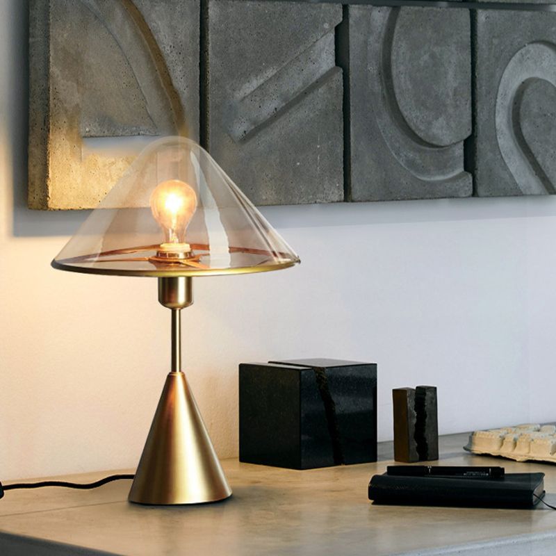 Gold Cone Shape Table Lamp Nordic Style Table Light with Glass for Bedroom