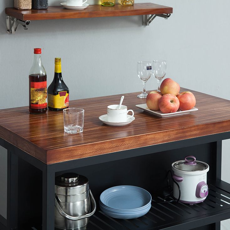 Industrial Stationary Kitchen Island table Wood Rectangular Kitchen Island table