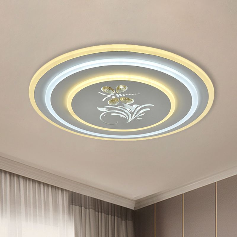 White Round/Square Flush Mount Lamp Modern Crystal LED Dinning Room Ceiling Mounted Fixture