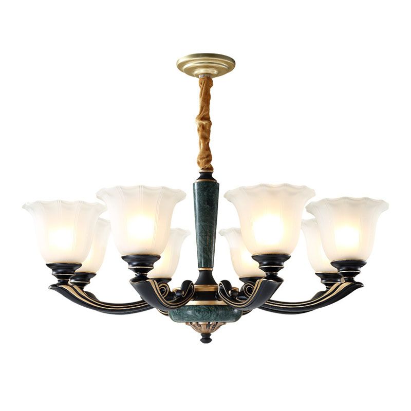 Blume Kronleuchter Beleuchtung minimalistisch gefrostetes Glas Wohnzimmer Decke Anhänger Licht in schwärzlichem Grün