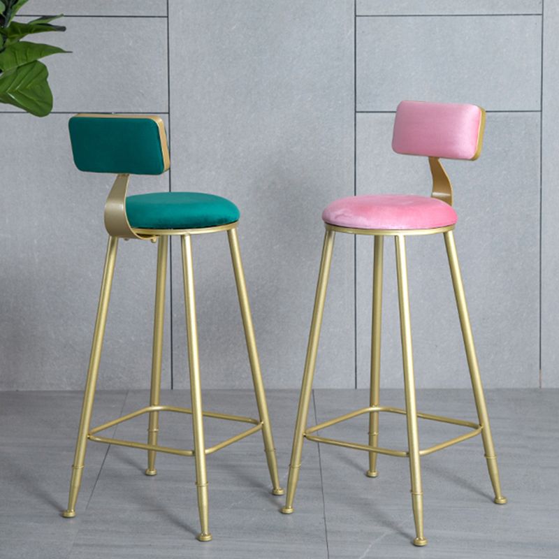 Glam Metal Upholstered Barstool Living Room Bar Stool with Low Back and Cushion