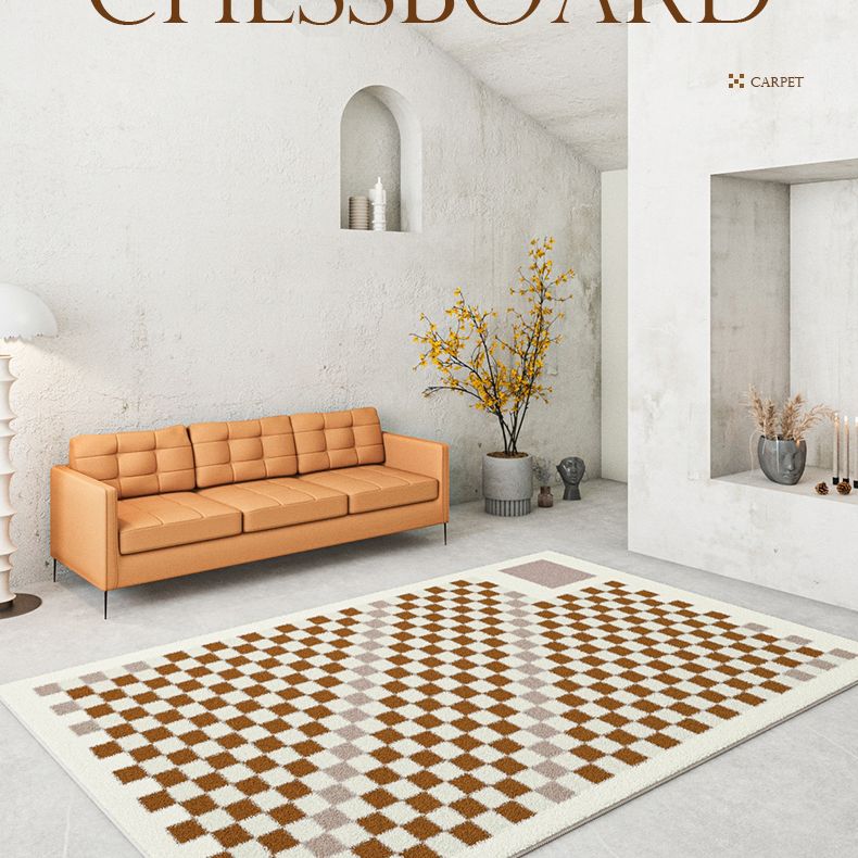 Multicolor Modern Area Carpet Polyester Checkered Indoor Rug Easy Care Carpet for Living Room