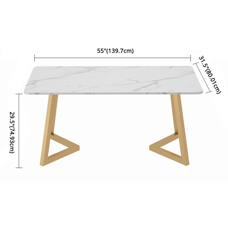 Scandinavian Sintered Stone Dining Table Set with Rectangle Table and Metal Base Home Dining Set