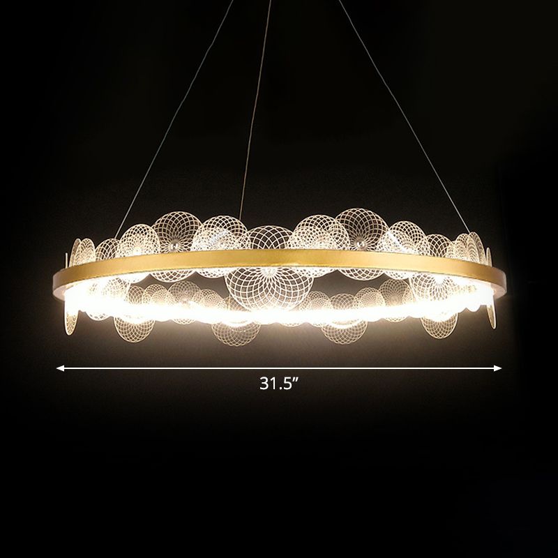 Lampada appesa a mano trasparente retrò retrò lampadario a LED acrilico con cerchio d'oro