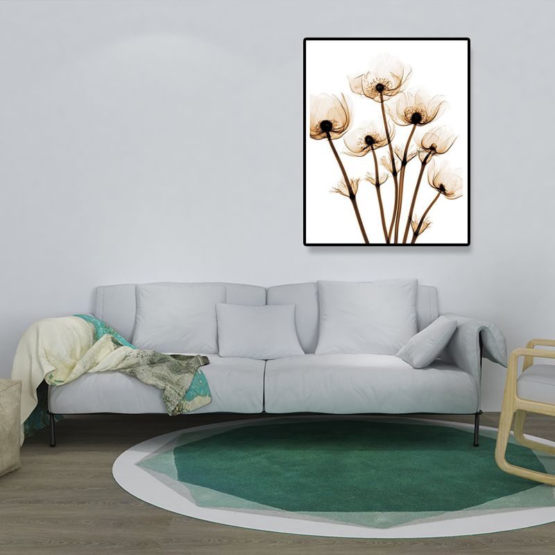Countryside Flower Wall Decoration Canvas Textured Brown Art Print for Family Room