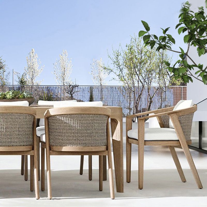Solid Wood Patio Dining Chair Modern Upholstered Chairs in Brown
