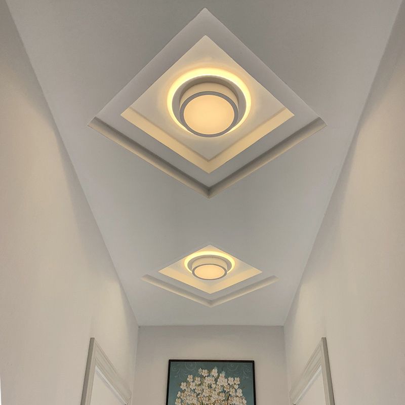 Mini lámpara de techo empotrada redonda/cuadrada, LED de metal contemporáneo, montaje empotrado en blanco/negro, luz blanca/cálida