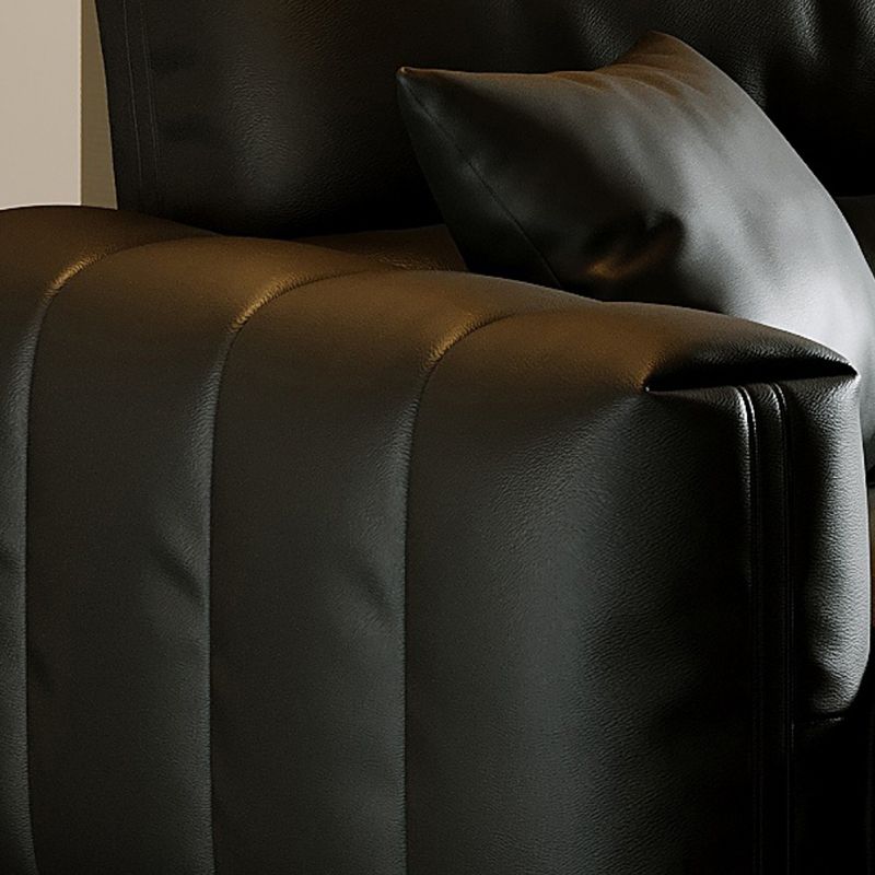 Black Genuine Leather Sofa Mid-Century Modern Square Arm Sofa