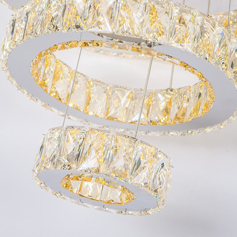 Crystal Block 3 Tiers Chandelier Light Contemporary Gold Hanging Ceiling Lamp in Warm/White Light for Kitchen Island