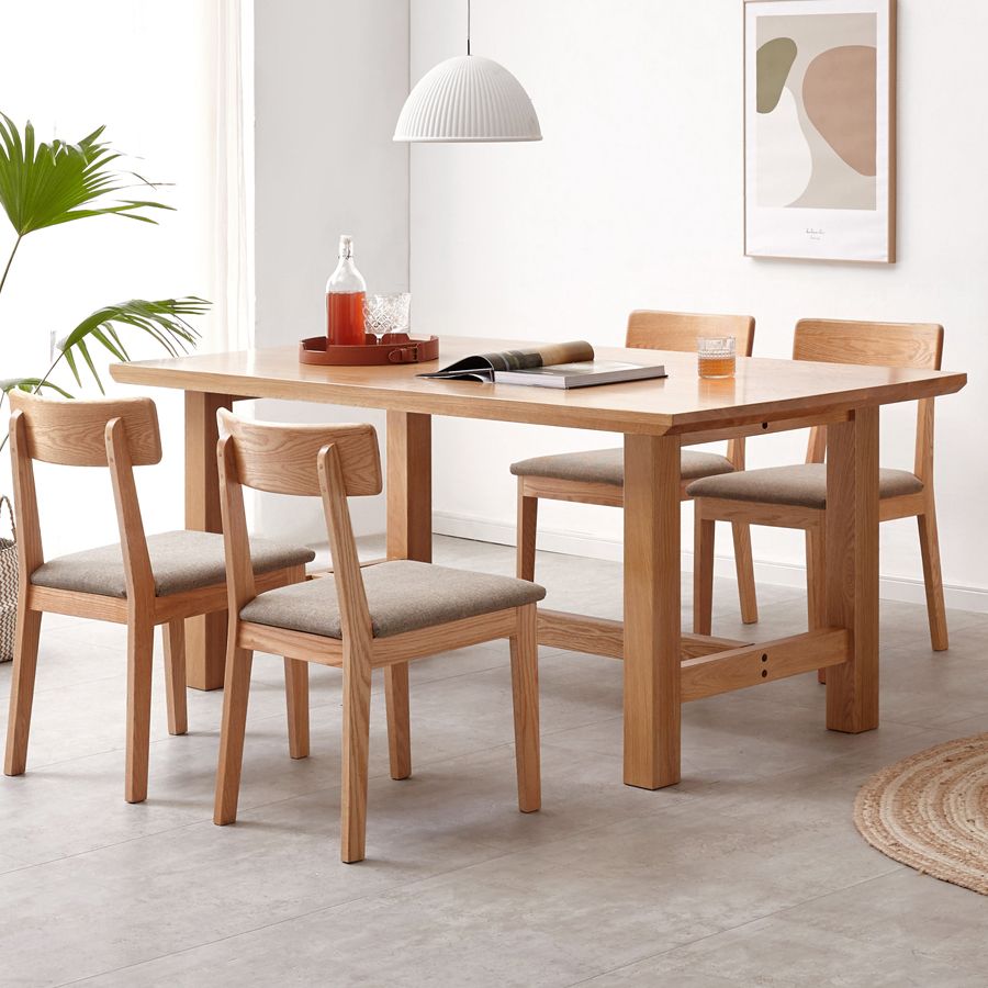 Natural Color Rectangle Solid Wood Dining Table with Trestle Base
