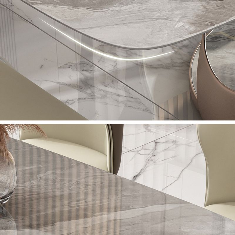 Ensemble de restauration gris en pierre fritrée moderne avec table rectangle et base de piédestal à la maison Utilisation