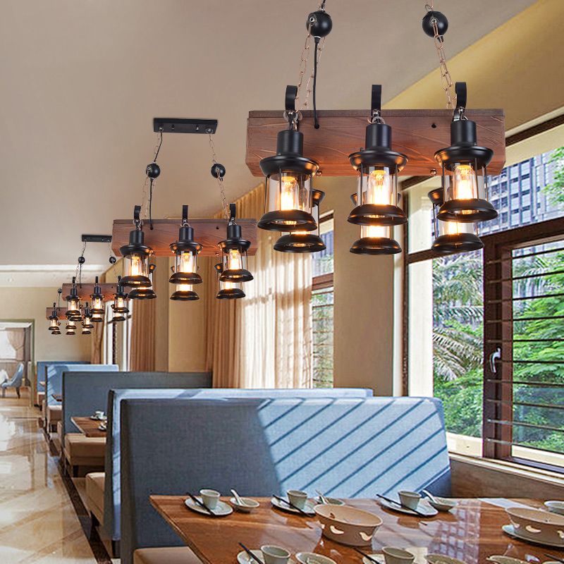 6-Lights Industrial Styl Island Pendants Wood Pendant Lights for Restaurant