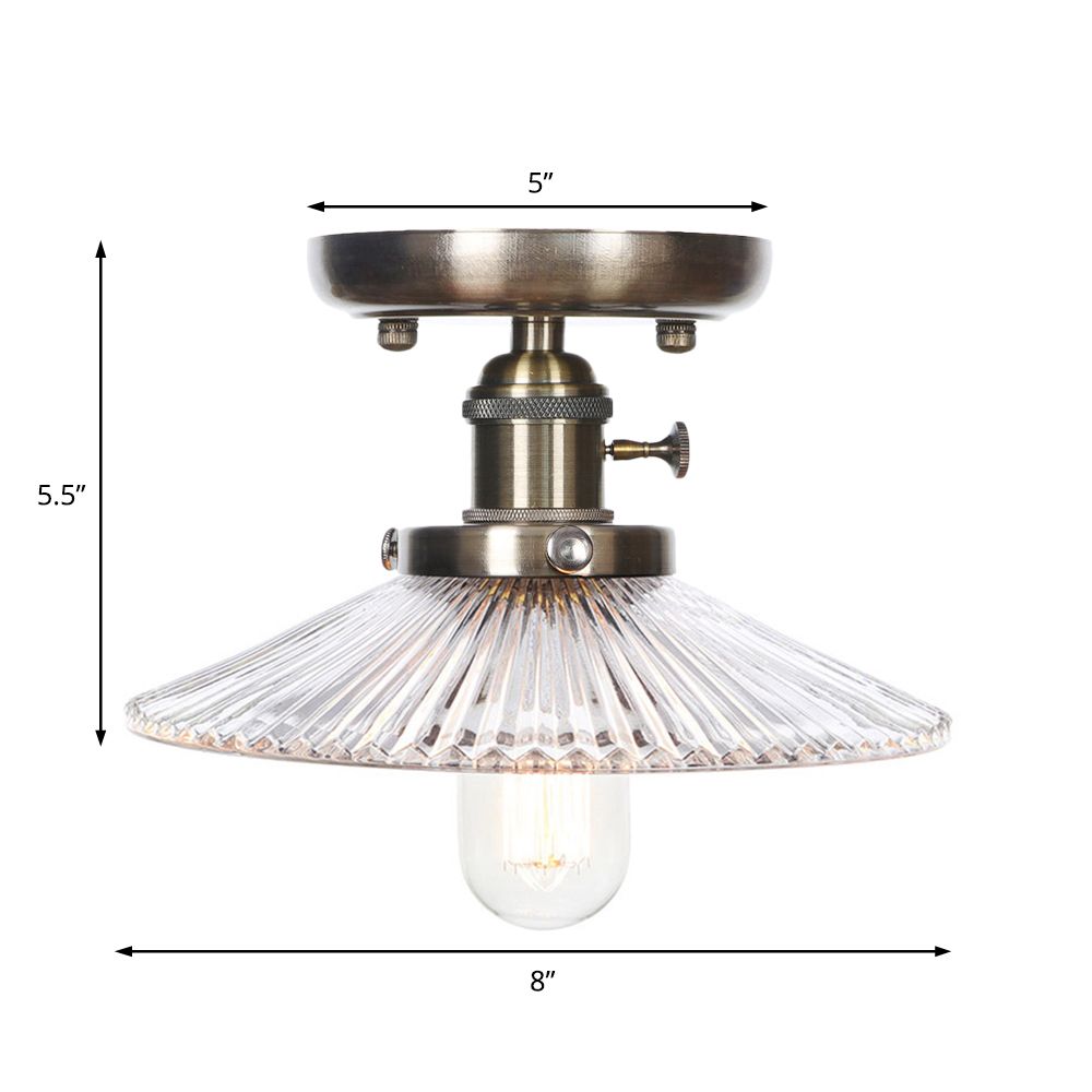 Cono / Saucer Metallo Semi Flush Montaggio Industrial 1 Bulb Living Room Light Fixture in bianco / Clear