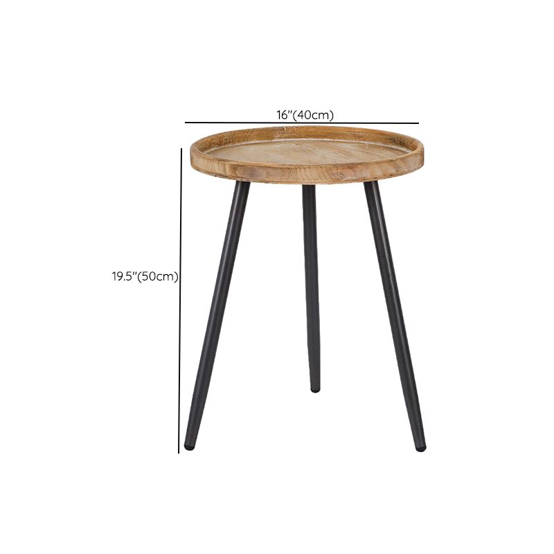 19.68" Tall Solid Wood Round Tray Top End Table Iron 3 Legs Side Table
