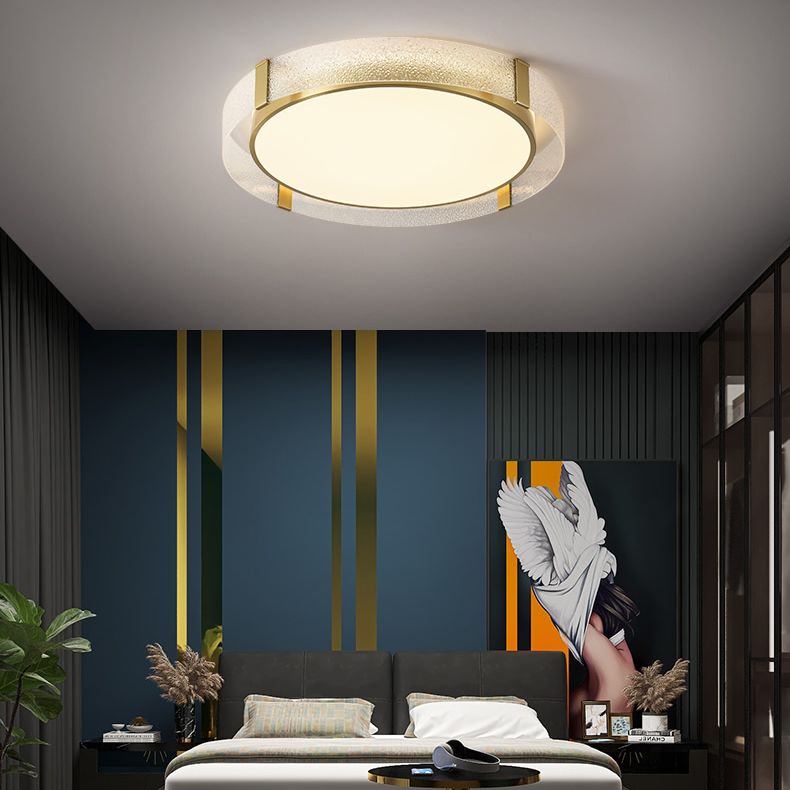 Geometry Shape Ceiling Lamp Modern Copper Flush Mount with Glass Lampshade for Bedroom