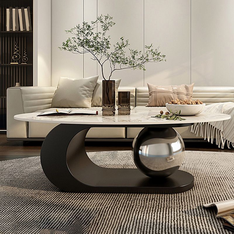 14"H Glam Coffee Table Slate Oval Pedestal Coffee Cocktail Table