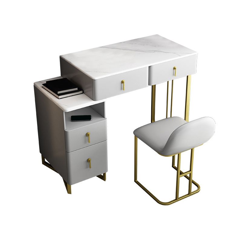 33.5" W Slate Vanity Table Modern 4 Drawers Makeup Vanity Table with Stool