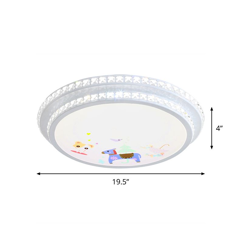 2 Tiers Crystal-Encrusted Ceiling Lamp Moderne Weiße LED-Unterputz-Beleuchtung mit Cartoon-Muster