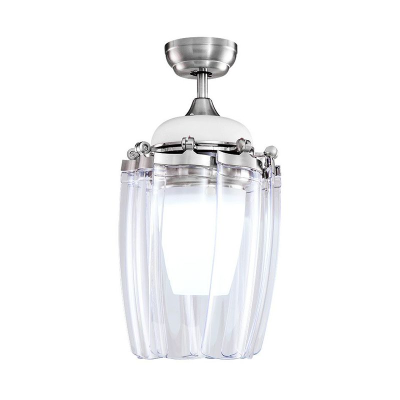 42" Wide LED Pendant Fan Lamp Traditional Tapered Metallic Semi Flush Ceiling Light Fixture in Silver with 8 Blades